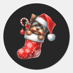 Adesivo Yorkshire Terrier em Sock Natal Santa Hat Xmas