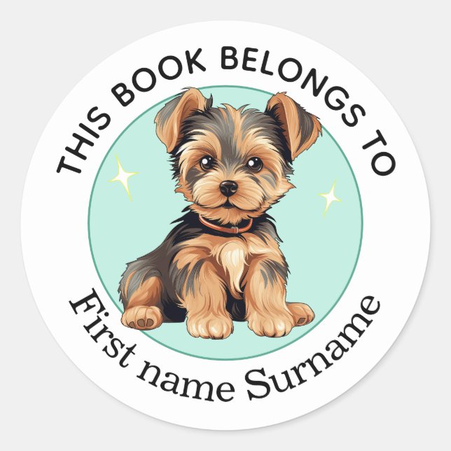 Adesivo Yorkshire Terrier Este Livro Pertence A Personalid (Frente)