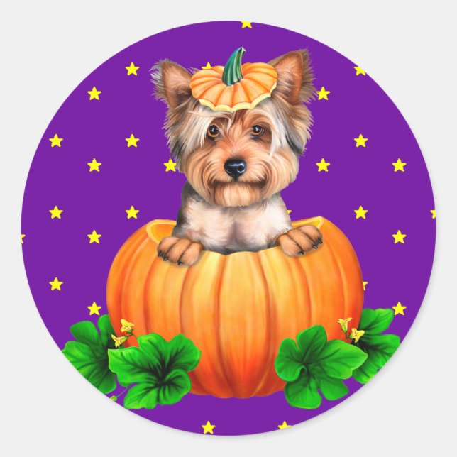Adesivo Yorkshire Terrier Halloween Jack-O-Lantern (Frente)