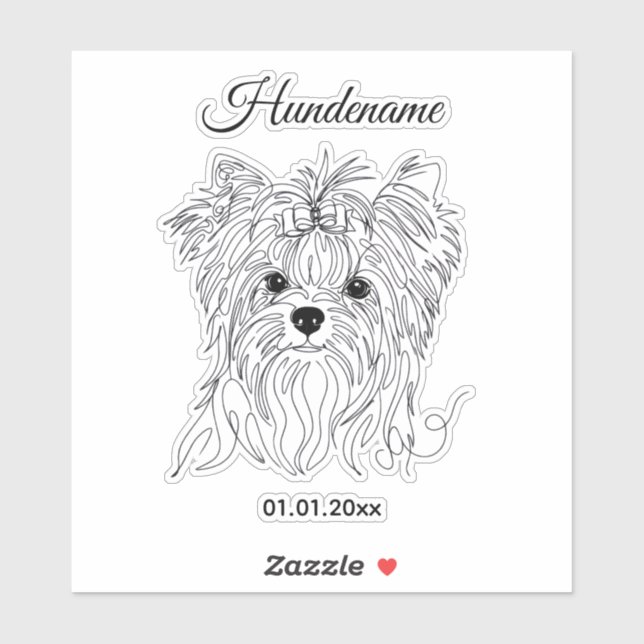 Adesivo Yorkshire Terrier one line art customizable dog (Folha)