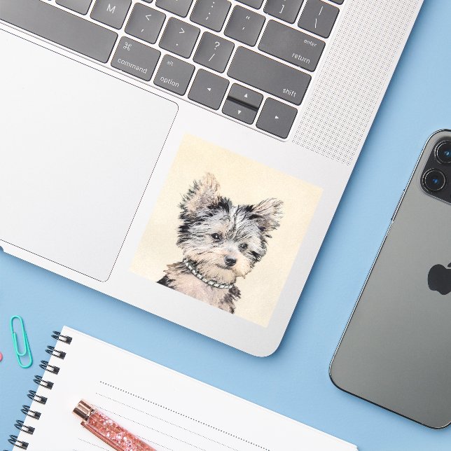 Adesivo Yorkshire Terrier Puppy Pintura Original (Notebook com iPhone)