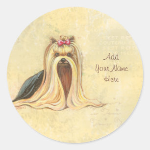 Adesivo Yorkshire Terrier Retrato em Beige w Script