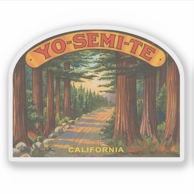 Adesivo Yosemite California Vintage, cena florestal (Frente)