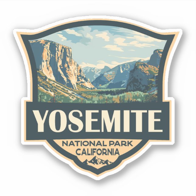 Adesivo Yosemite National Park Illustration Retro Crachá (Frente)