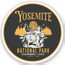 Yosemite Woodland Scenery with Retro Wolf