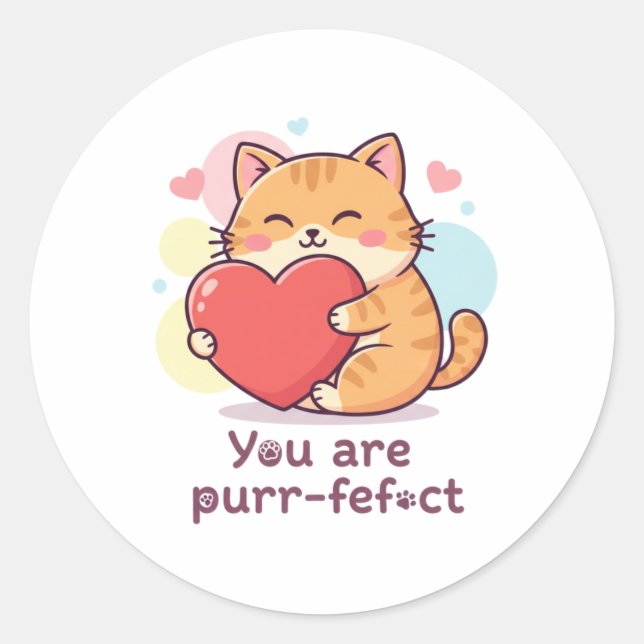 Adesivo You Are Purr-fect Cute Cat Pun Valentine Sticker (Frente)