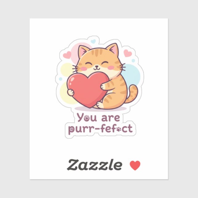Adesivo You Are Purr-fect Cute Cat Pun Valentine Sticker (Folha)