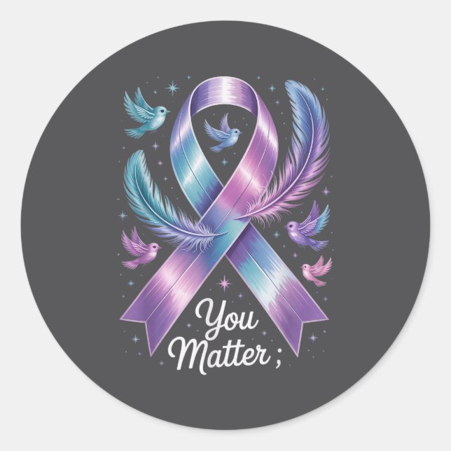 Adesivo You Teal &amp; Purple Ribbon Suicide Prevention Aw (Frente)
