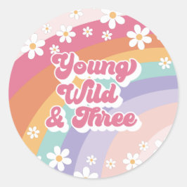 Adesivo Young Wild Três Retro Rainbow aniversário de 3 ano