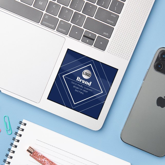 Adesivo Your Logo & Customizable Modern Design | Navy Blue (Notebook com iPhone)
