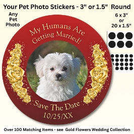 Adesivo Your Pet Photo, Save The Date, Gold Flowers Maroon