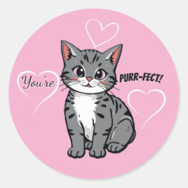 Adesivo You're Purr-fect Animated Cat and Hearts Pink