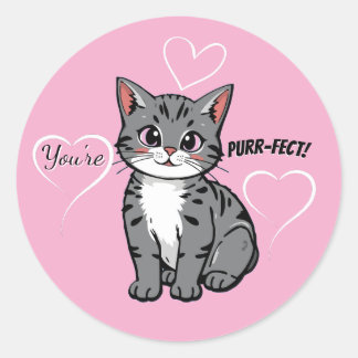 Adesivo You're Purr-fect Animated Cat and Hearts Pink