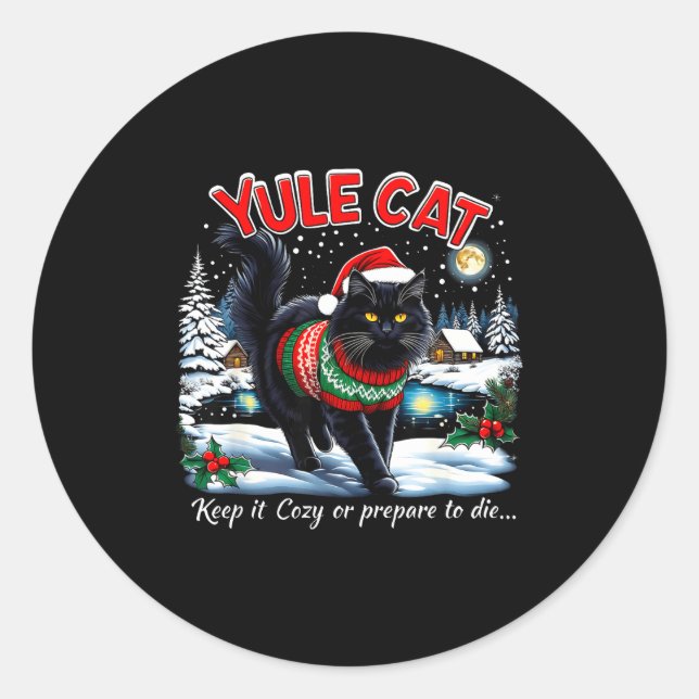 Adesivo Yule Cat Keep It Cozy Funny Christmas Quote  (Frente)