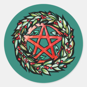 Adesivo Yule Wreath Pentacle Pagan Pentagram Feriado