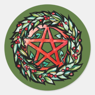 Adesivo Yule Wreath Pentacle Pagan Pentagram Feriado