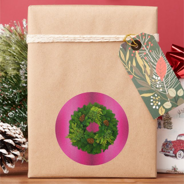 Adesivo Yuletide Pine Wreath no Natal Rosa (Feriado)