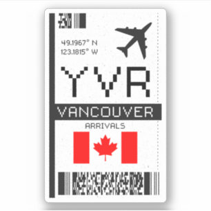Adesivo YVR Vancouver, passagem de embarque no aeroporto d