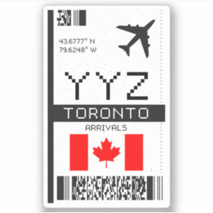 Adesivo YYZ Toronto, passagem de embarque no aeroporto do