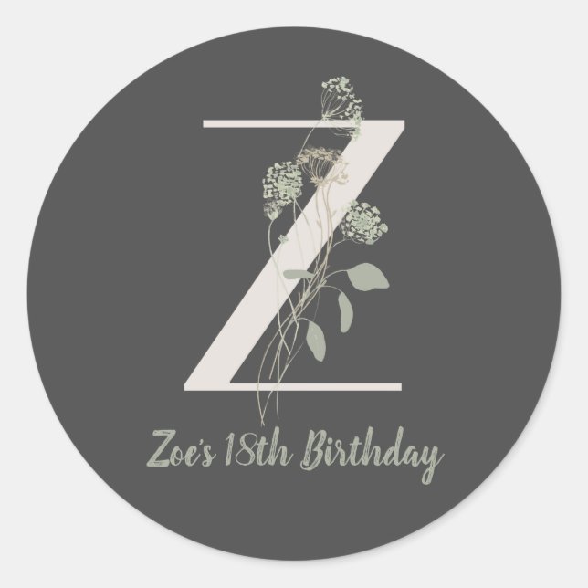 Adesivo Z inicial com flor de cor suave clássica (Frente)