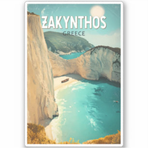 Adesivo Zakynthos Grécia Ilustração Arte de Viagem Vintage