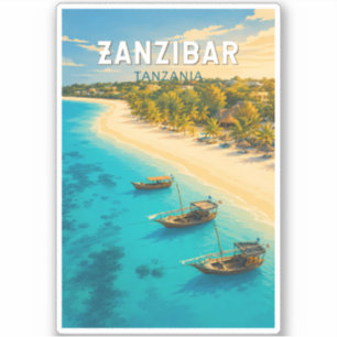 Adesivo Zanzibar Tanzânia Ilustração Arte de Viagem Vintag