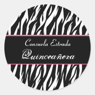 Adesivo Zebra branca e cor-de-rosa preta Quinceanera