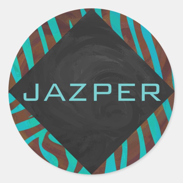 Adesivo Zebra Brown e Teal com Monograma (Frente)