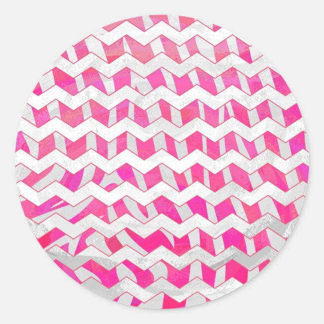 Adesivo Zebra Chevron Branca, Rosa-Quente (Frente)