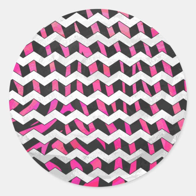 Adesivo Zebra Chevron Preto e Rosa Quente (Frente)