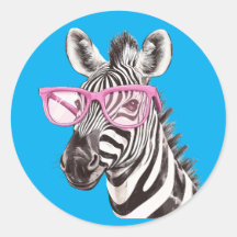 Zebra com óculos cor-de-rosa Sticker D. Fundo azul