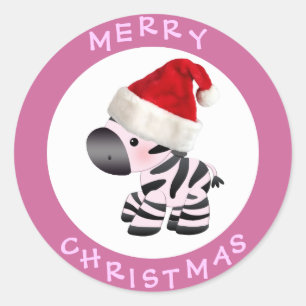 Adesivo Zebra Cura no Papai Noel Vinhetas de Natal Rosa