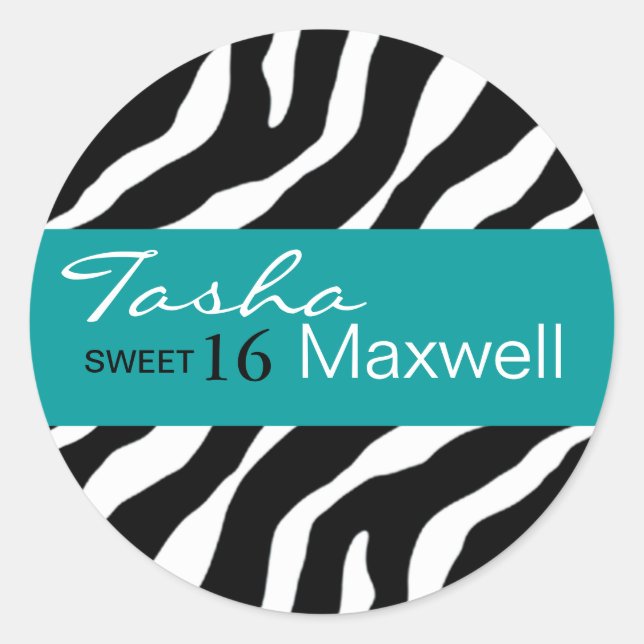 Adesivo Zebra Damask Fabulous Sweet 16 Party Sticker (Frente)