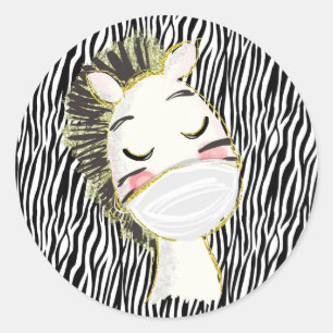 Adesivo Zebra de Segurança Animal Usando Máscara Facial