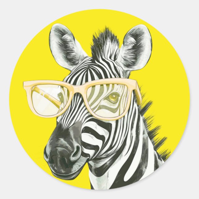 Adesivo Zebra Engraçada com Óculos Amarelos | Fofa (Frente)