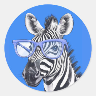 Adesivo Zebra Engraçada com Óculos Azuis | Fofo