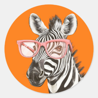 Adesivo Zebra Engraçada com Óculos Laranja | Fofo