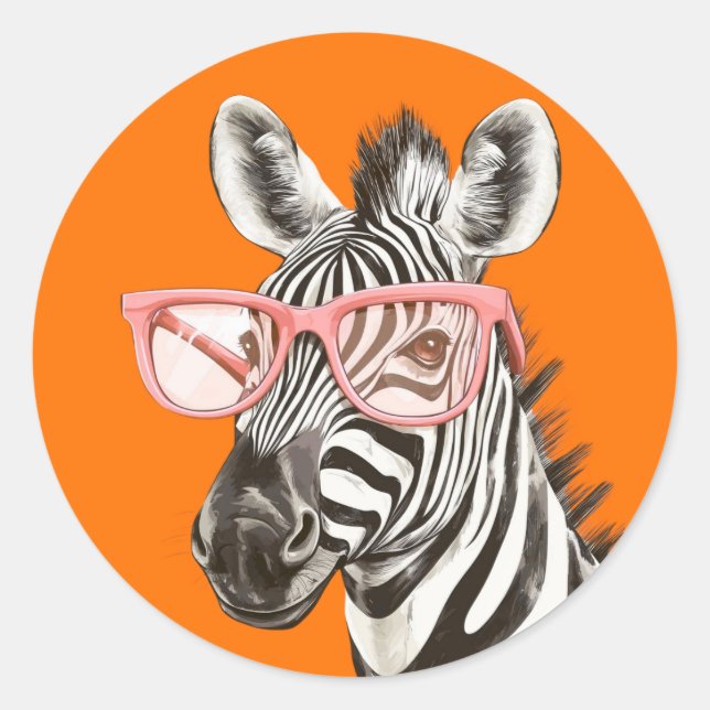Adesivo Zebra Engraçada com Óculos Laranja | Fofo (Frente)