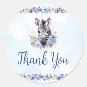 Adesivo Zebra Floral Azul Obrigado Sticker