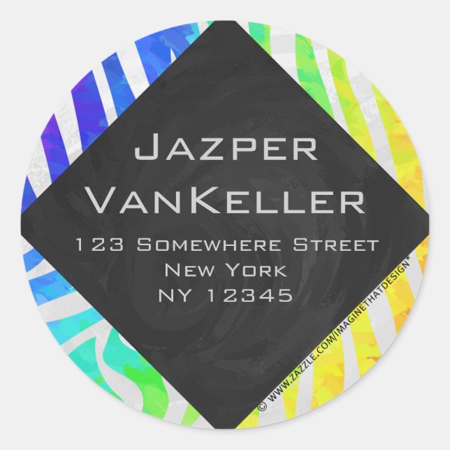 Adesivo Zebra Monograma Arco-íris e Impressão branco (Frente)