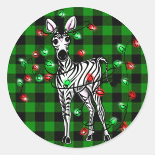 Adesivo Zebra Natal Festiva, coroa verde vermelha