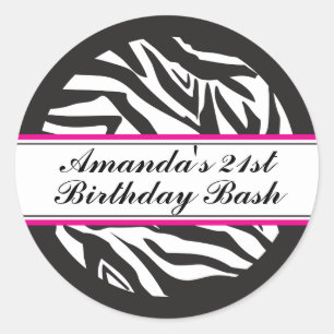 Adesivo Zebra Print Black and Hot Pink Classk Round Stick