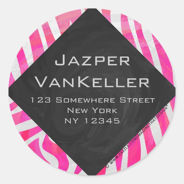 Adesivo Zebra rosa-quente e branca com monograma (Frente)