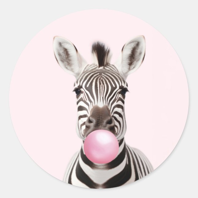 Adesivo Zebra soprando pastilha elástica rosa reproduzindo (Frente)