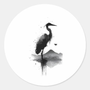 Adesivo Zen do Grou Sumi-e Japonês