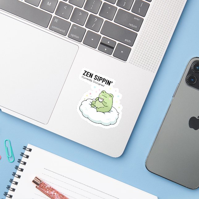 Adesivo Zen Frog Tea Sticker – Chill Cute Cloud Animal (Notebook com iPhone)