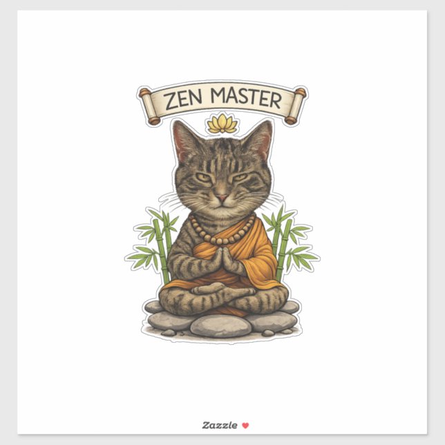 Adesivo Zen Master Cat Funny Chill Gray Tabby Cat Gift  (Folha)