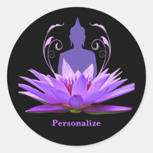 Adesivo Zen Yoga Buda Flor de Lótus Roxo Personalizar