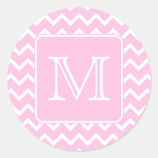 Adesivo Zigzags cor-de-rosa com monograma personalizado. (Frente)