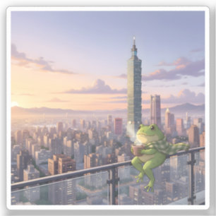 Adesivo Zochi o Sapo Viajante no Taipei 101 Hora do Chá